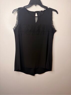 Black Sleeveless Crochet Yoke Blouse